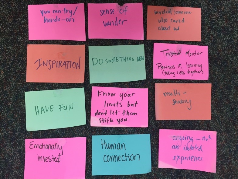 STEM initiative words on 12 post-it notes