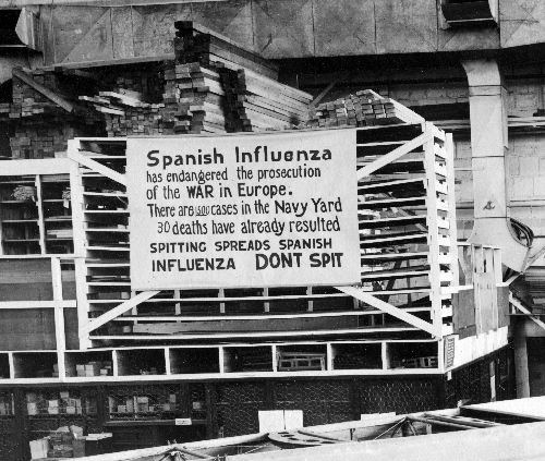 Influenza precaution sign at Naval Aircraft Factory