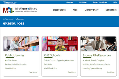 Michigan e-Library e-resources web page