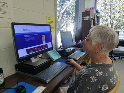 woman sitting at computer