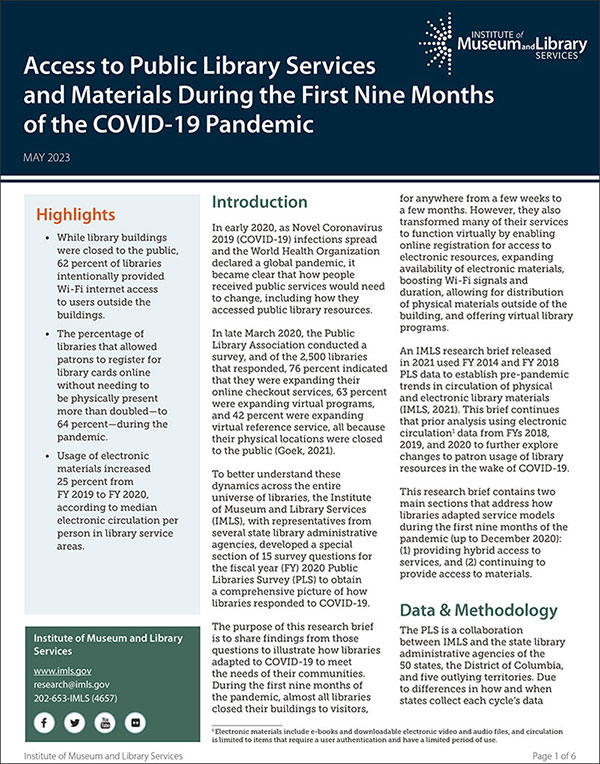 Access to Public Library Services and Materials During the First Nine Months of the COVID-19 Pandemic