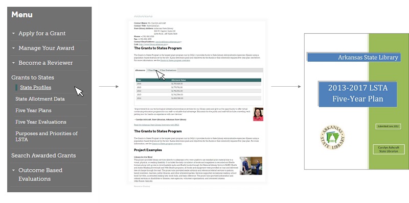 From dropdown menu find state profiles and state 5-year plans.