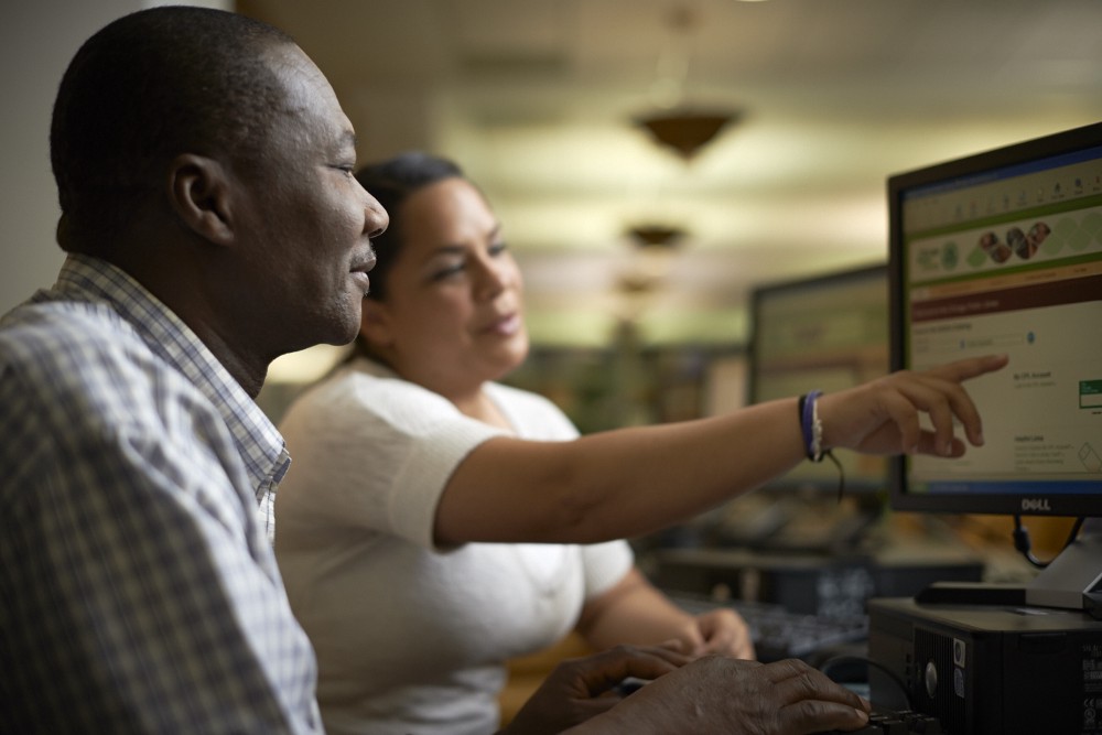 Library user learning at a computer