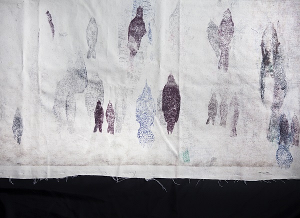 Silk screen relic of artwork entitled 'Birds,'