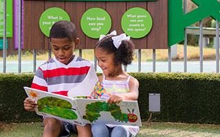 The Literacy Garden guides visitors on a quest for information.