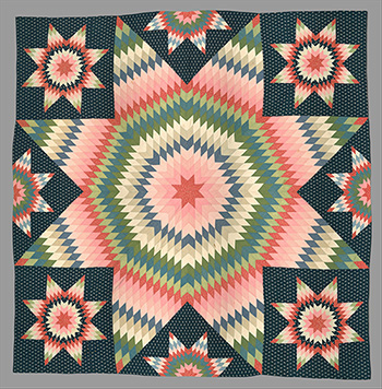 Traditional American quilt evoking a starry night sky, ca. 1845
